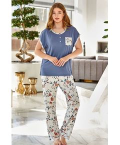 Женский домашний костюм синий с серым Aqua 22615