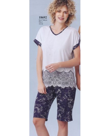 Жіночий домашній костюм білий з синім Aqua 17509, зображення 2